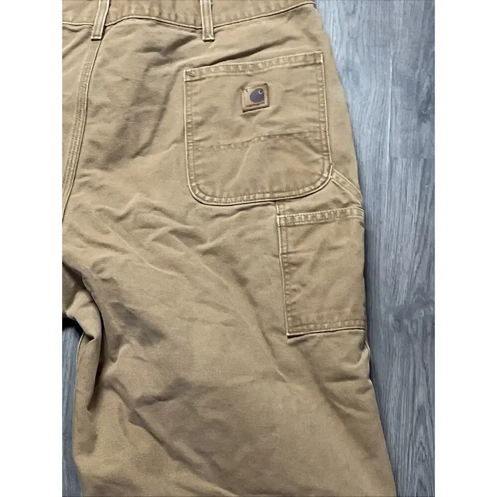 Carhartt Pants Mens 42x32* Tan Canvas Carpenter Loose Hammer Loop Workwear